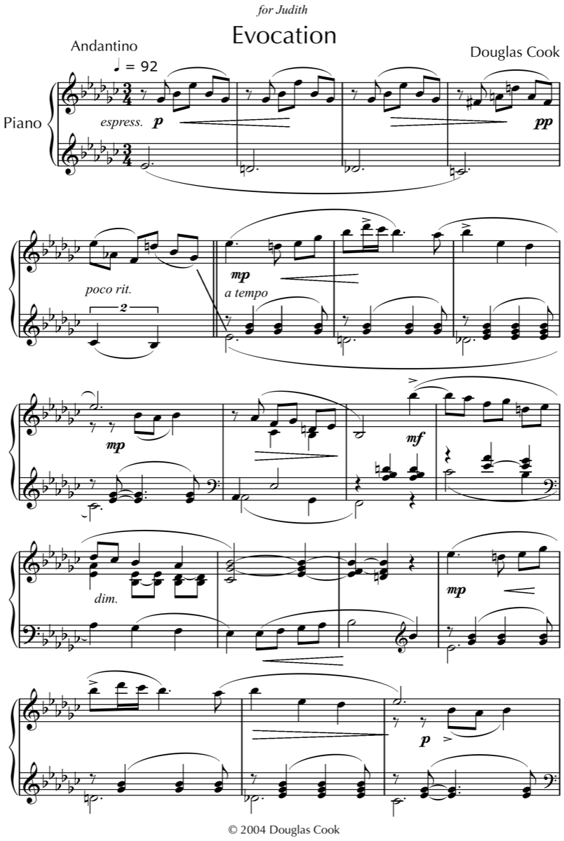 First page of Evocation by Douglas Cook