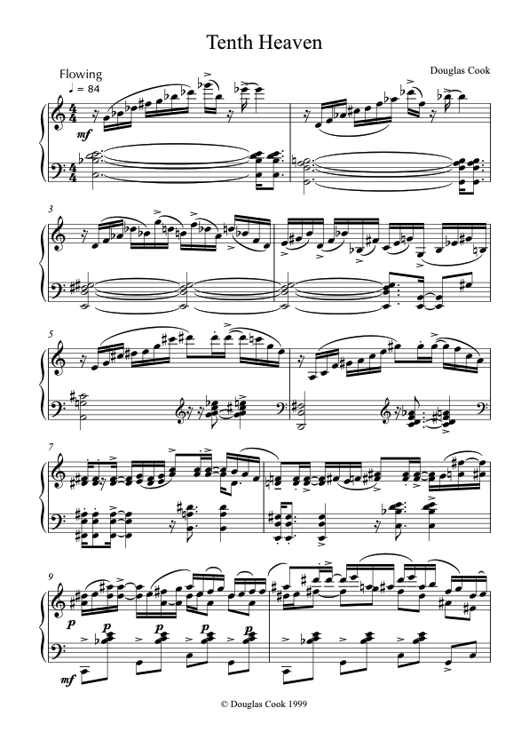 Jazz style piano piece score by Douglas Cook