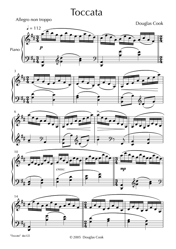 Toccata score by Douglas Cook