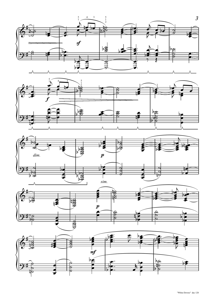 Second page of White Down score by Douglas Cook